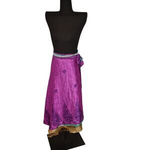 Darn Good Yard Ankle Length Sari Silk Wrap Skirt Size 4-12 Repaired